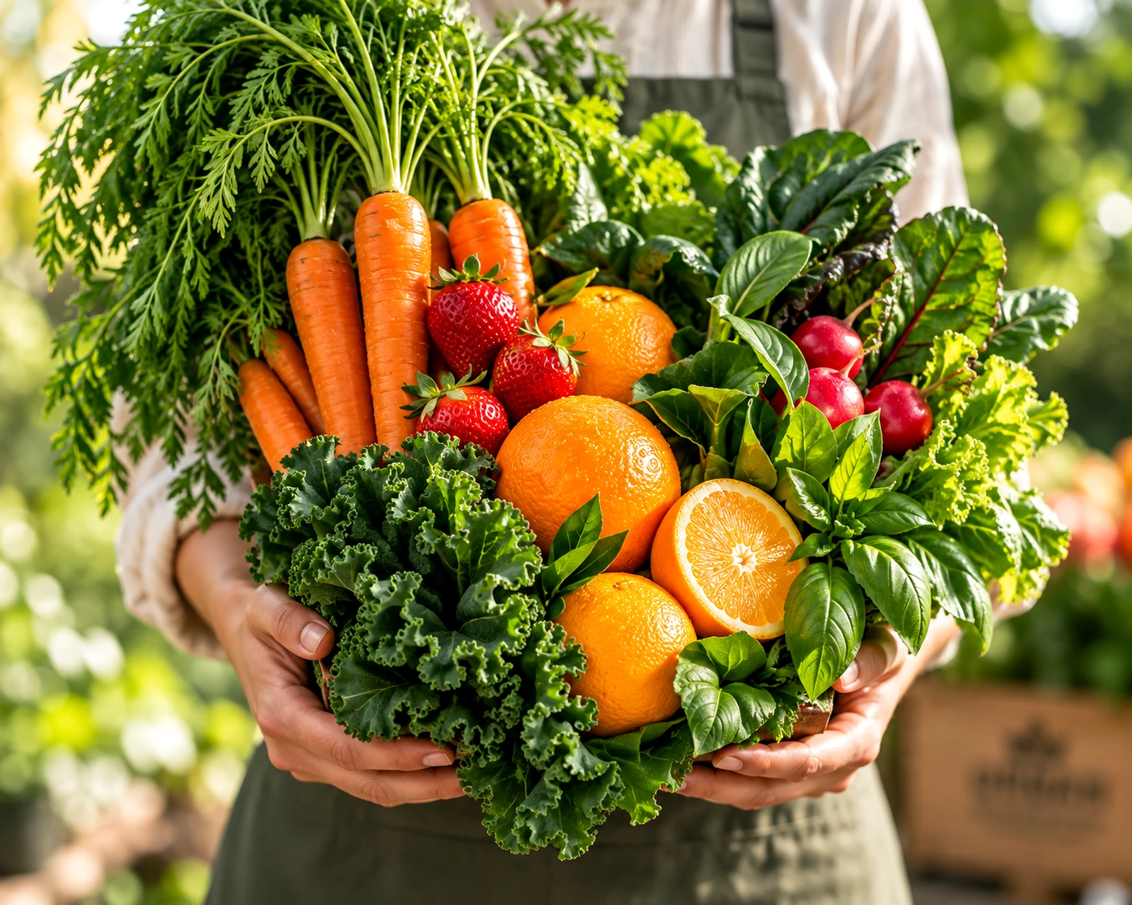 Fresh produce held by a local food supplier